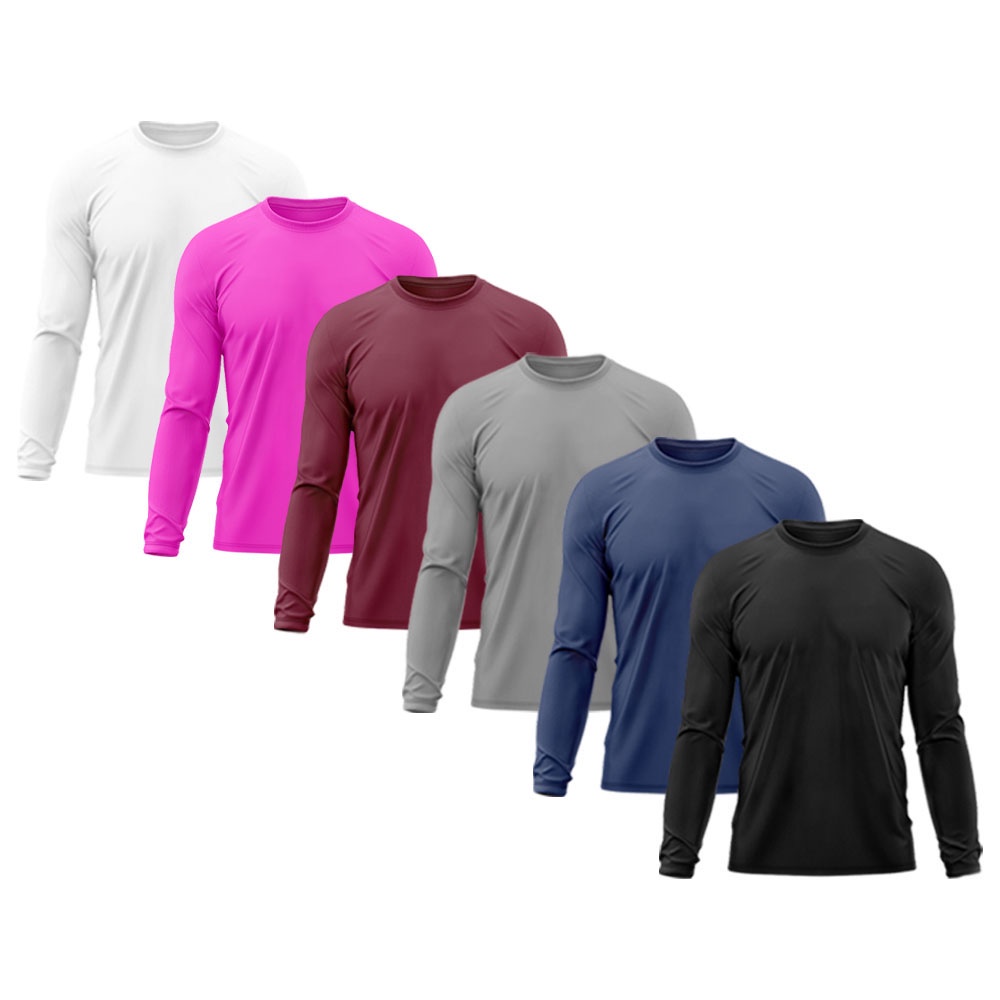 Kit 6 Camisetas Masculina Térmica Proteção Solar UV 50+ Praia Treino Academia Tshirt Praia Esporte Dry Fit Manga Longa
