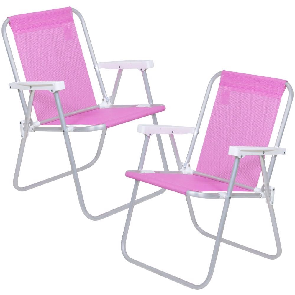 Cadeira de Praia Alta Sannet Aluminio Rosa com 2 UNI BEL