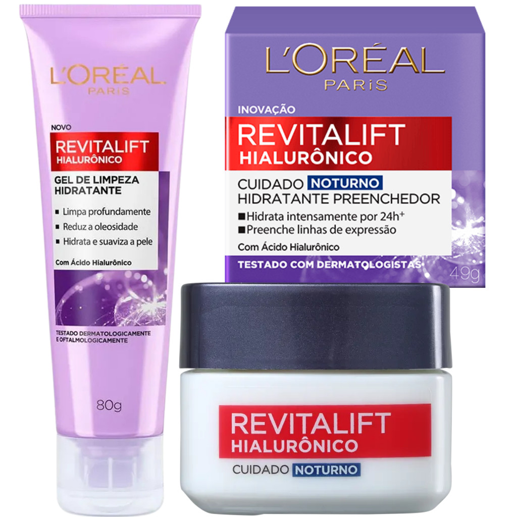 Kit Revitalift Ácido Hialuronico Creme Noturno FPS20 Gel de Limpeza Loreal Paris Skin Care