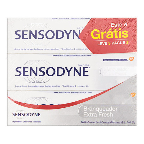 Pasta De Dentes Sensodyne Branqueador Extra Fresh  Em Creme Pacote X 3 em Oferta na Shopee