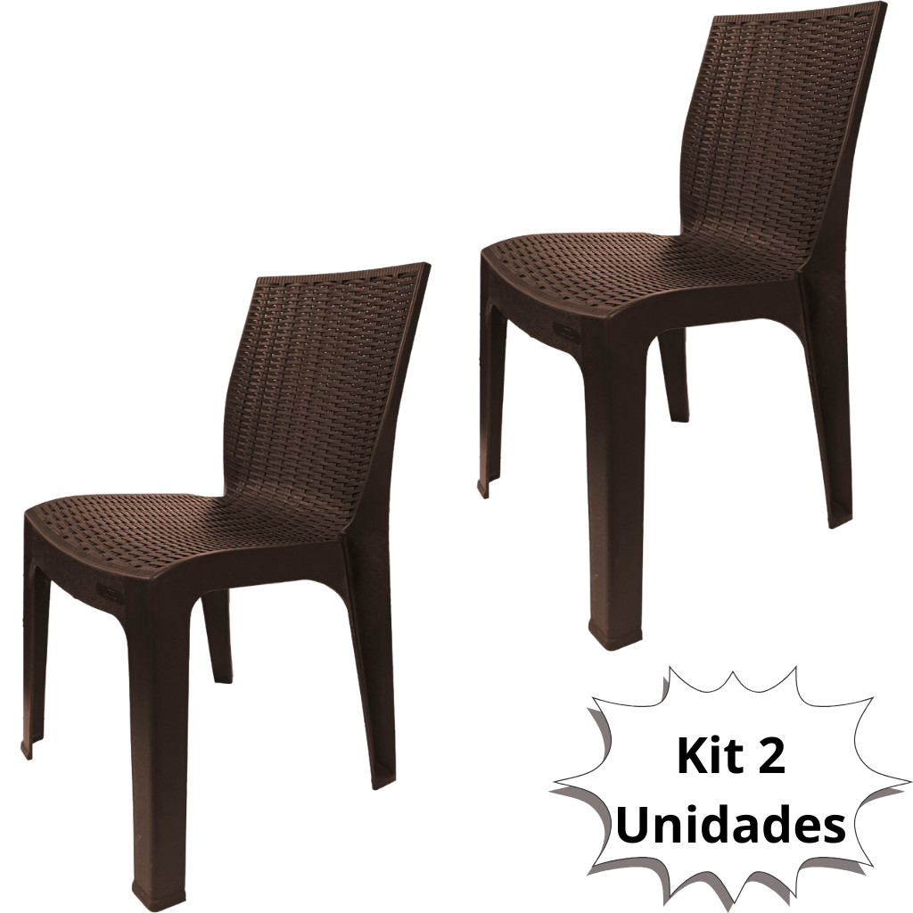 Kit 2 Cadeira Plástica Penélope Rattan Sem Braço Máxima Plast Para Ambientes Externos e Internos Capacidade para 182kg