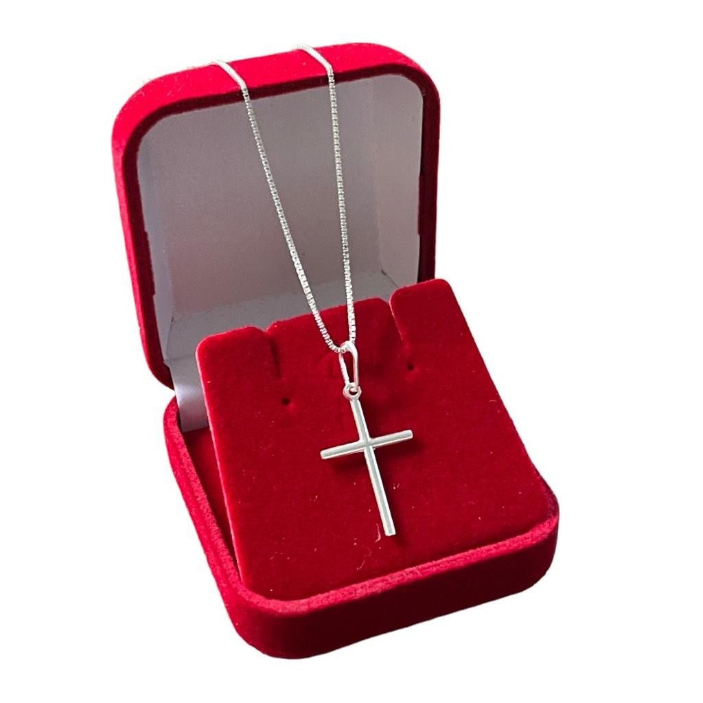 prata 925 corrente + pingente cruz 70cm em Oferta na Shopee