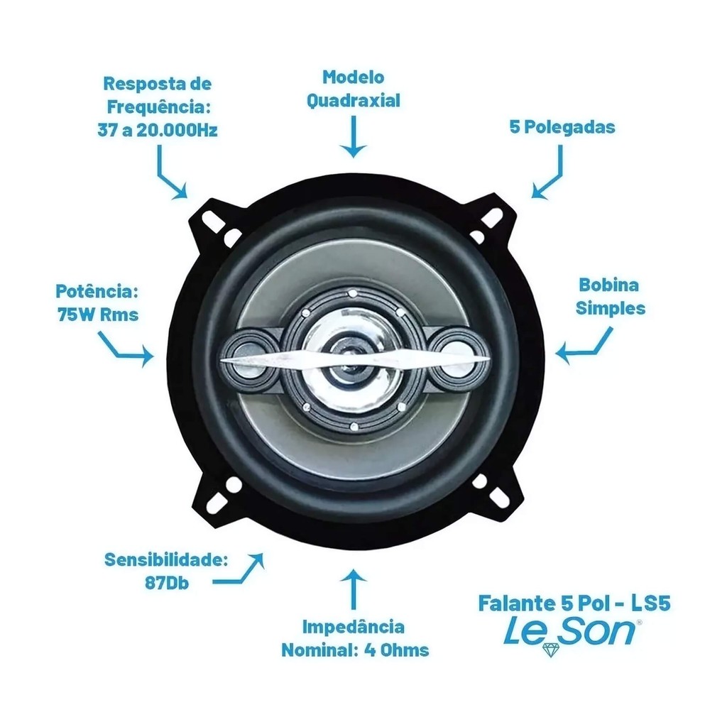Par de Alto Falantes 5" Polegadas Quadriaxial LS5 200W 4Ohms na cor Preta Leson - 2LSNE0050 — imagem 2 de 2