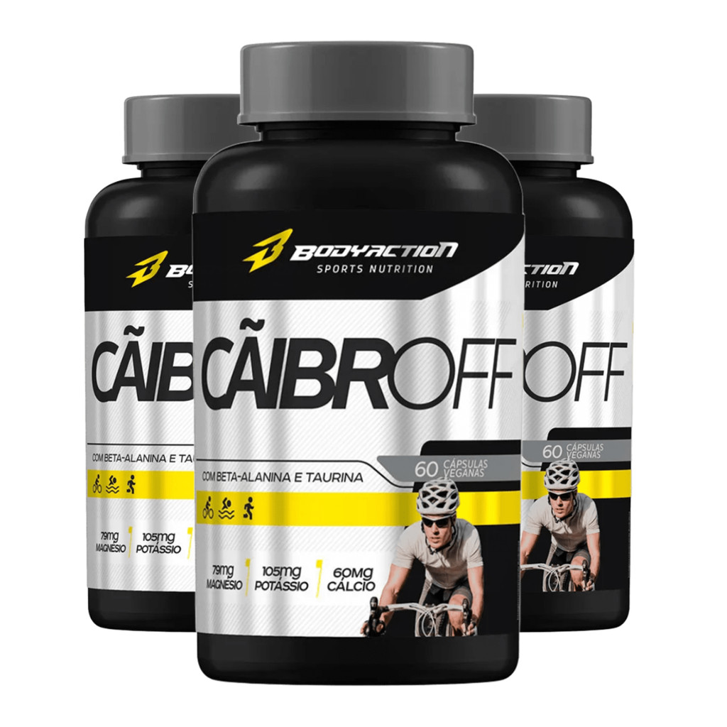 Kit 3 Cãíbroff - Magnésio, Potássio, Beta Alanina, Taurina e Cálcio - Anti Câimbras 60 Cápsulas BodyAction