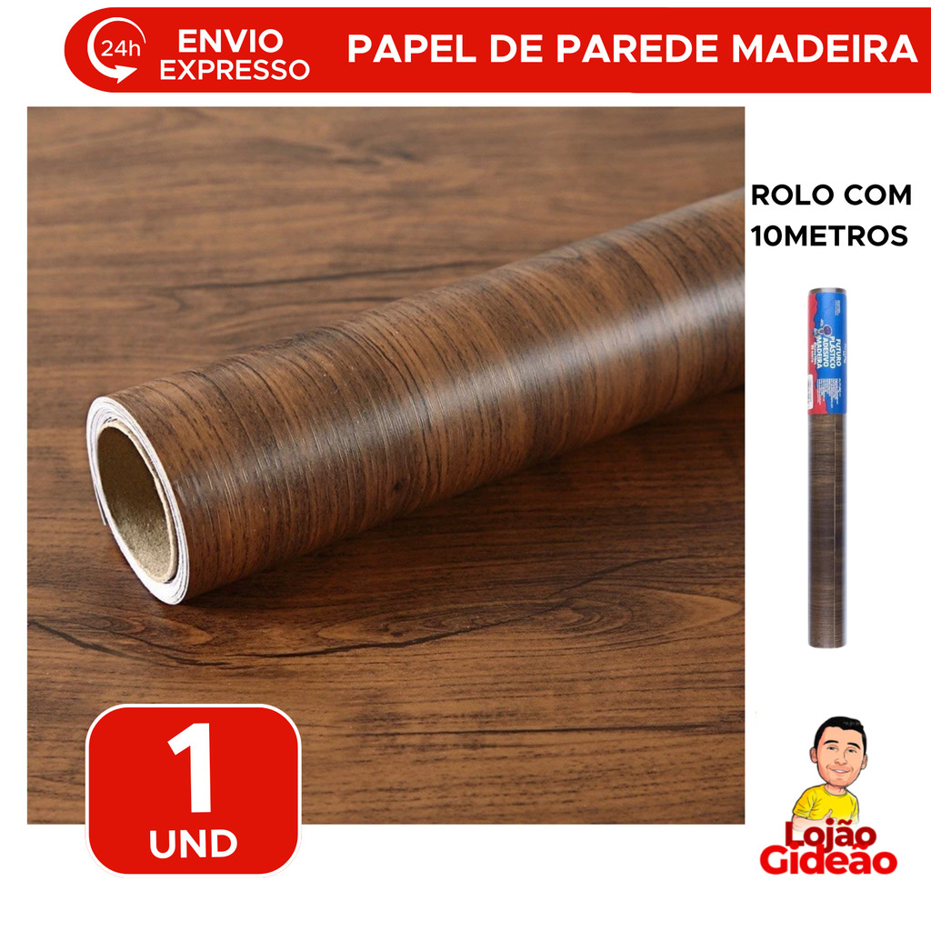 Papel de Parede Madeira Escura Auto Adesivo Com 10 Metros Para Sala Quarto Renovar Móveis