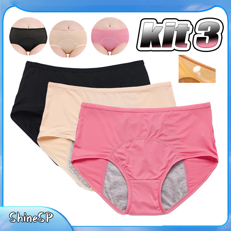 Kit 3 Calcinhas De Algodão Absorvente Confort Período Calcinha Antibacteriana em Oferta na Shopee