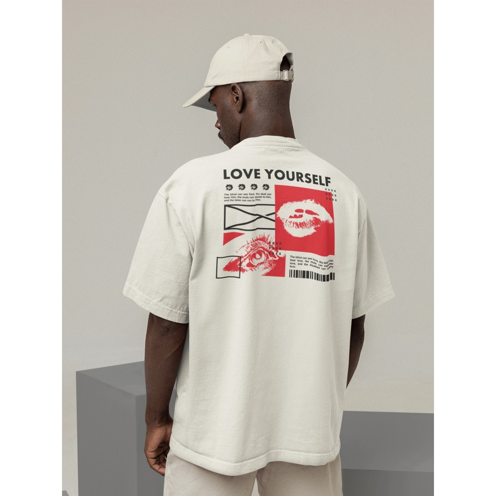 Camisa Camiseta Oversized Gola Alta Streetwear Masculino e Feminino 100% Algodão e Off Whte Estampado - LOVE YOURSELF