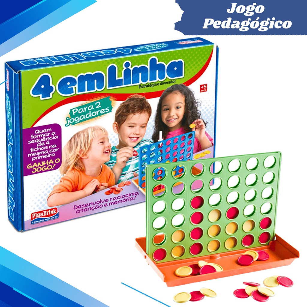 Jogo 4 em Linha Brinquedo Didático Coordenação Aprendizado Infantil Meninos Meninas Presente Natal Aniversário Dia das Crianças Plasbrink