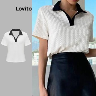 Lovito Elegante Lisa Camiseta Feminina Básica Colorblock L65ED037 (Branca)