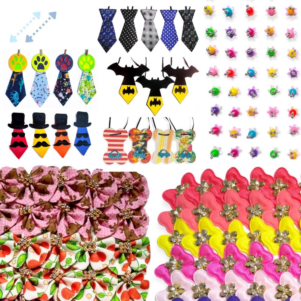 50 Gravatas Pet +100 Lacinhos Para Pet Shop Laço Pet
