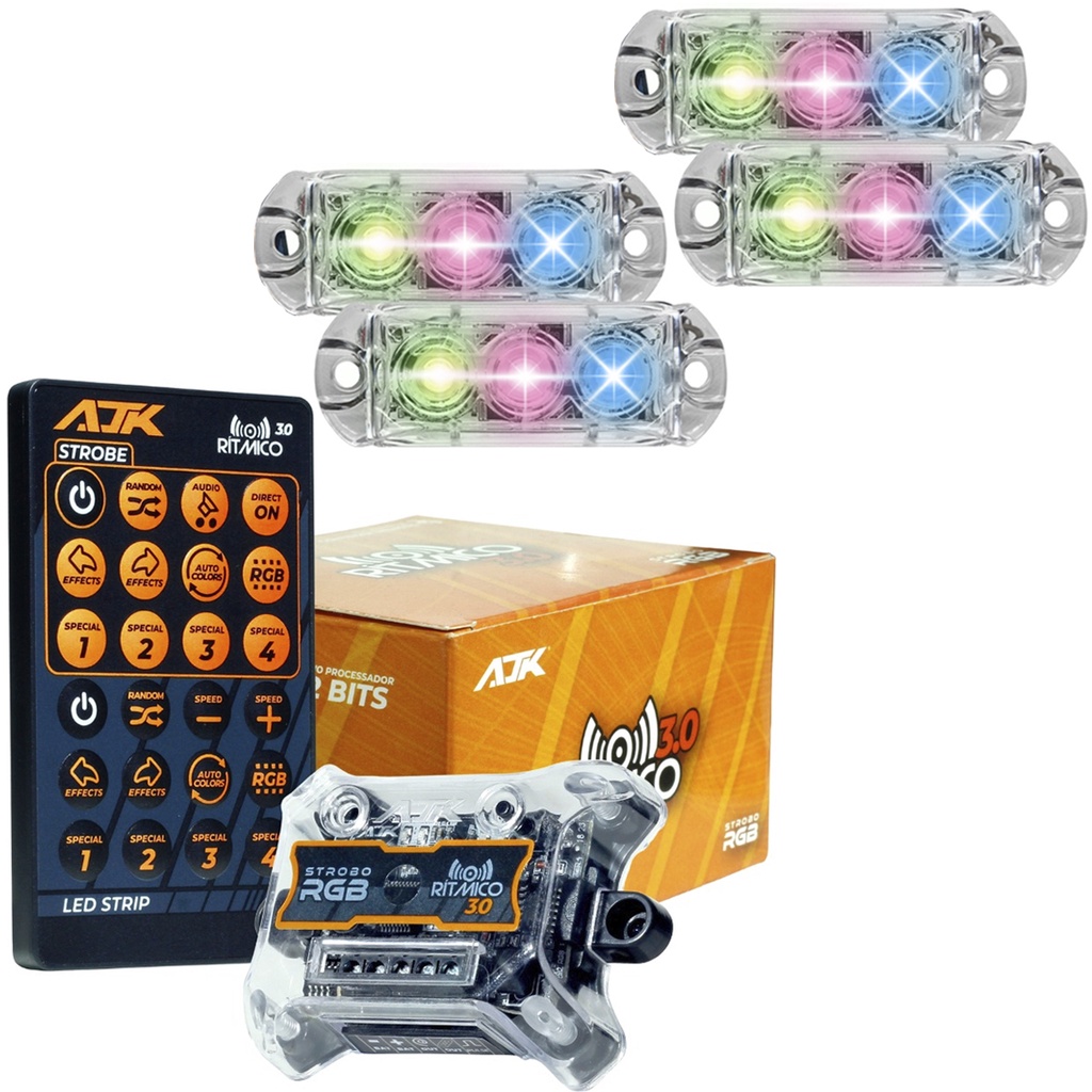 Central Strobo Ritmico 3.0 Avulso Com Controle + 2 Pares de Farol RGB Endereçavel 6W