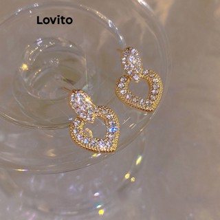 Lovito Casual Brincos Femininos Vazados de Coração LNA28233 (Dourado)