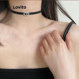 Lovito Casual Colar Feminino Liso de Metal LNA28142 (Preto)