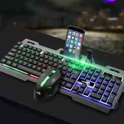 Kit Gamer Teclado Semi-mecânico+ Mouse Gamer Corda metal panel