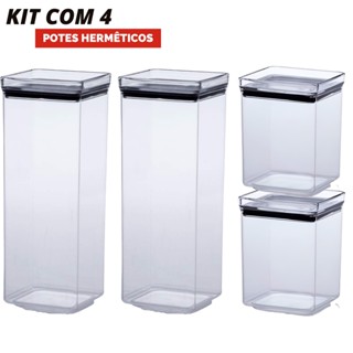 Kit 4 Potes Hermeticos 2 Grande e 2 Menores Conjunto Cozinha Multiuso