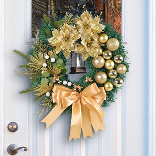 Bola de natal dourada agulha de pinho guirlanda 2023 guirlanda de natal janela Rattan porta pendurado decoração