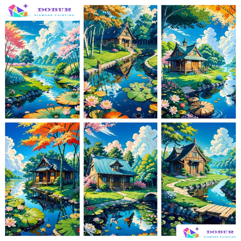 Conjunto De Pintura De Diamante 5D Redondo/Quadrado Paisagem Natural De Casas DIY Broca Completa Com Kits Numéricos Casa