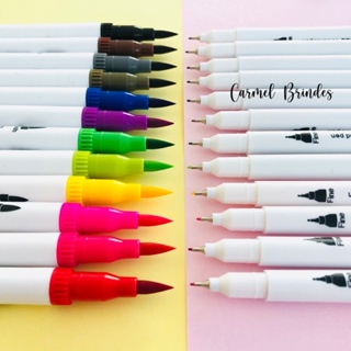 Caneta Brush ou marcadora Pen Kit Com 12/24/36/48/60 Cores com ponta dupla pincel estilo brushpen e ponta fina em Oferta na Shopee