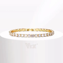 Vnox Zircon Pulseira De Tênis Cubic Para Menina Feminina , 18K Gold Brilhante Jóias De Ligação De Corrente De Casamento