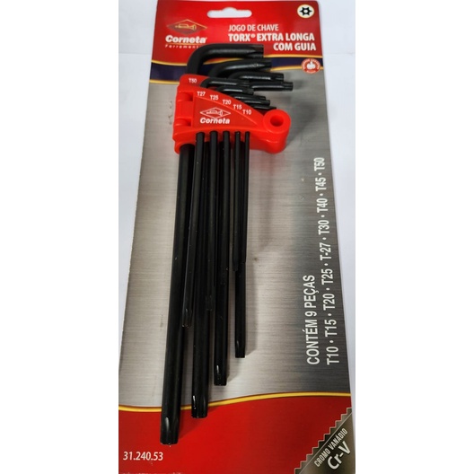 Chave Torx Torque Tipo L Extra Longa T10 A T50 9 Pçs Corneta