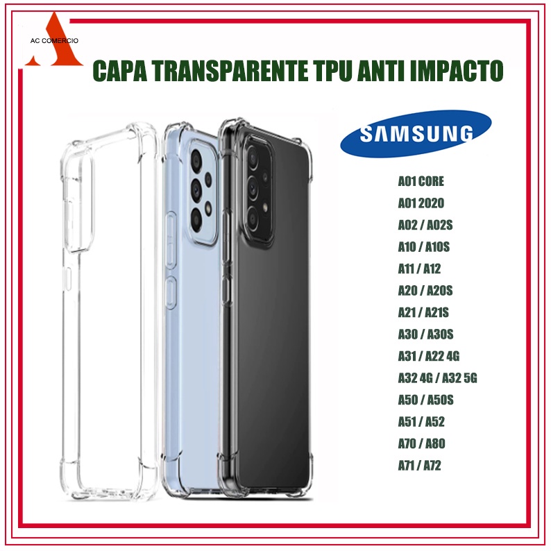 Capa Capinha Tpu Anti Impacto Transparente Para A01/A01 Core/A02/A02S/A03/A03S/A03 Core/A10S/A11/A12/A13/A20/A20S/A21S/A22/A23/A30S/A31/A32/A33/A51/A52/A53/A71/A72