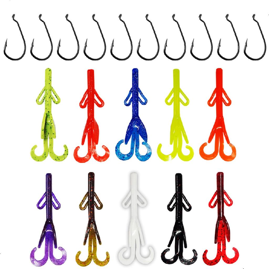 Kit Traira 10 Isca Criatura Hog  + 10 Anzol Offset - Grub Soft Shad Bailarina