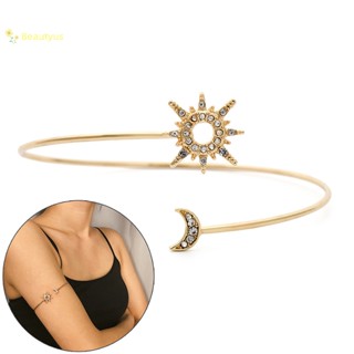 Beautyus Fashion Zircon Rhinestone Star Moon Estrela Da Moda Pulseiras De Braço Superior Aberto Para Mulheres Geométrico Ajustável Jóias