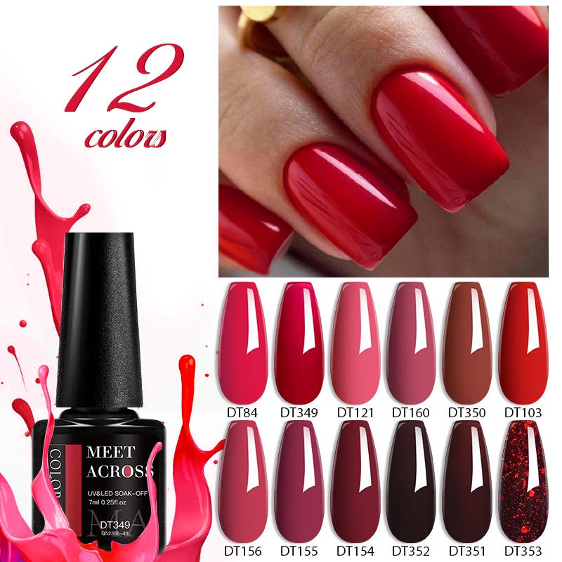 MEET ACROSS 7ml Gel De Unhas Vermelho Escuro Verniz UV em Oferta na Shopee