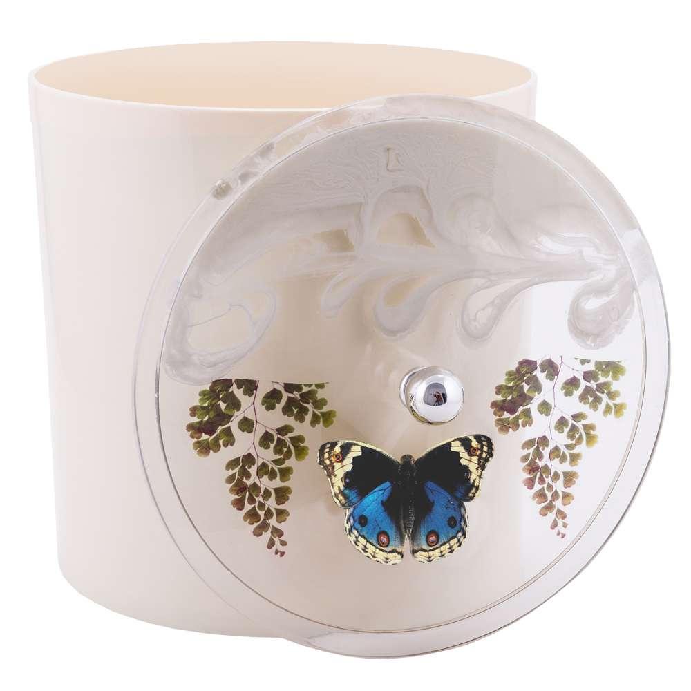 Lixeira Decorada Bege com Borboleta Azul Escuro