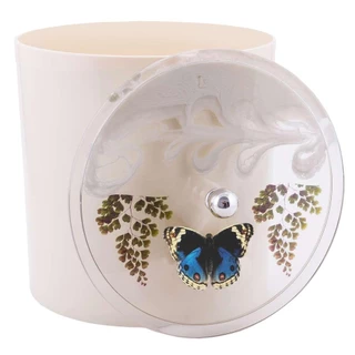 Lixeira Decorada Bege com Borboleta Azul Escuro