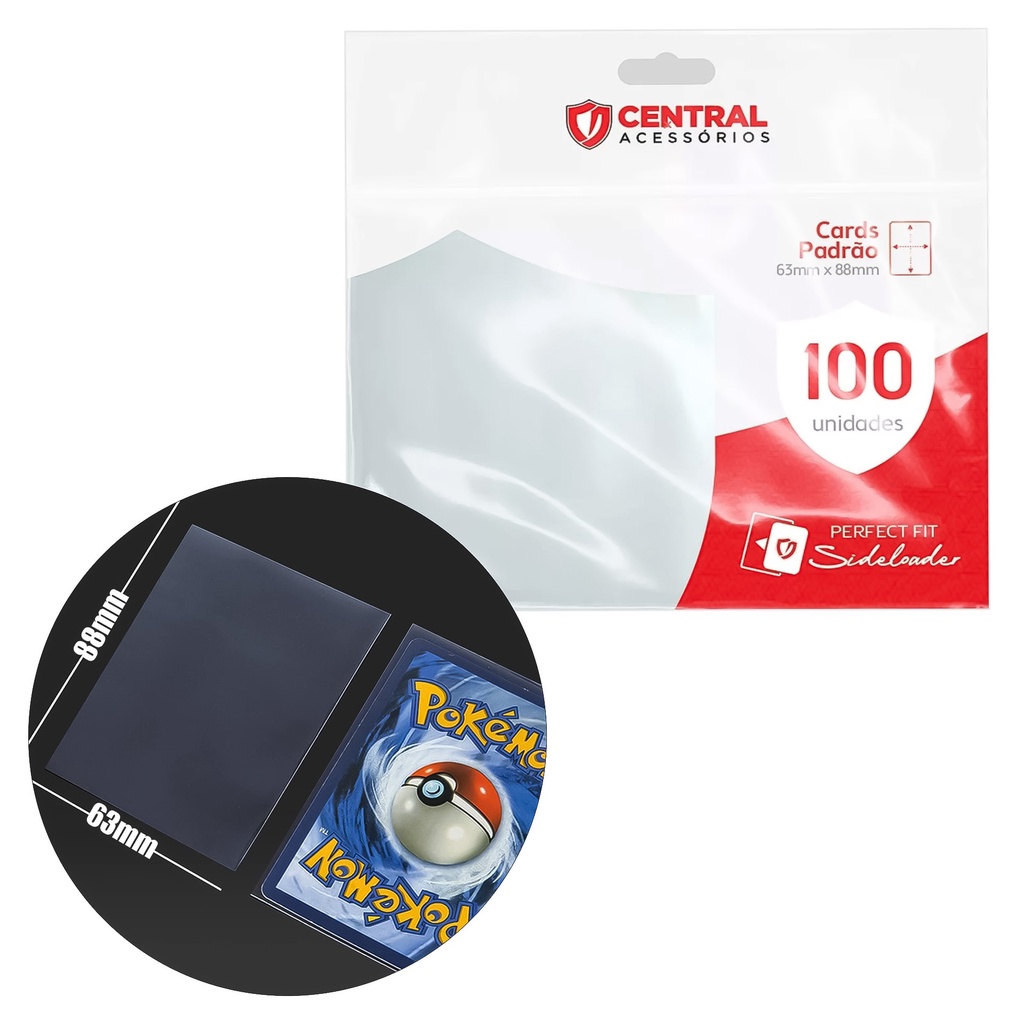 Sleeve Central Shield Perfect Fit Sideloader 100 Un - Pokémon Magic Yugioh Photocard Kpop Protetor de cards (63 x 88 Mm)