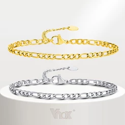 Vnox Ouro 18K 3MM NK Pulseira De Corrente Para Mulheres Homens , Prata Cor De Aço Inoxidável De Ligação