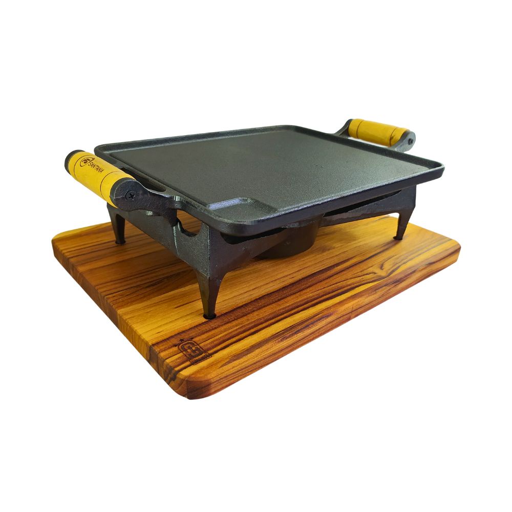 Conjunto Rechaud de Ferro Fundido Chapa com Alça de Madeira Fogareiro em Oferta na Shopee