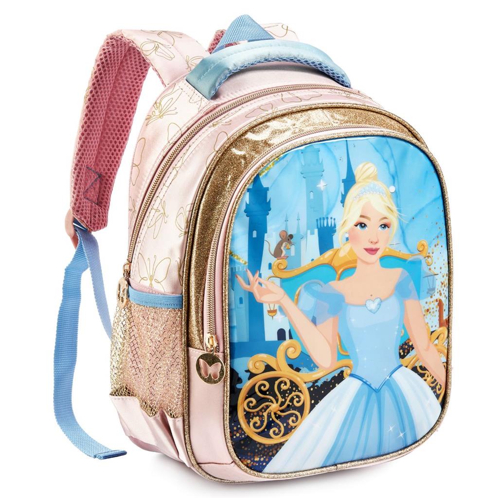 Mochila Costas Escolar Infantil Menina Feminina Grande Princesa Cinderela Denlex