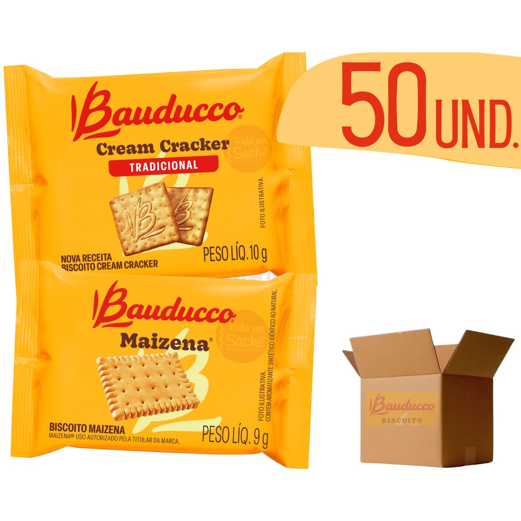 Biscoito Bauducco Sachê Cream Cracker + Maizena 50 unidades