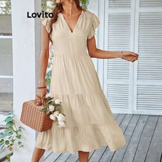 Lovito Vestido Casual Simples Com Babados Para Mulheres LNL34037 (Damasco/Verde/Preto)