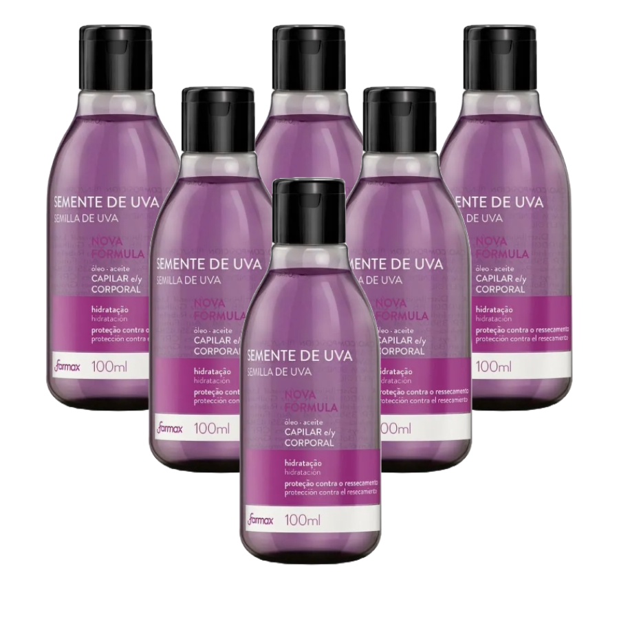 Kit com 6 Óleo Semente De Uva Capilar E Corporal Farmax 100ml em Oferta na Shopee