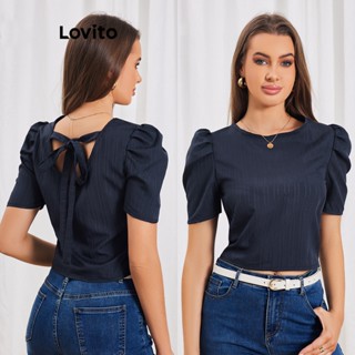 Lovito Blusa Elegante com Amarração nas Costas e Mangas Bufantes para Mulheres LBL06128 (Multicolorido)