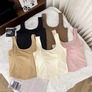 Lovito Casual Regata Crop com Estrutura para Mulheres L74ED246