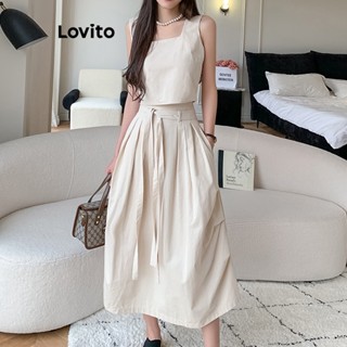 Lovito Casual Conjunto Feminino Liso de Saia Plissada com Cinto e Bolso LNE24140 (Damasco)