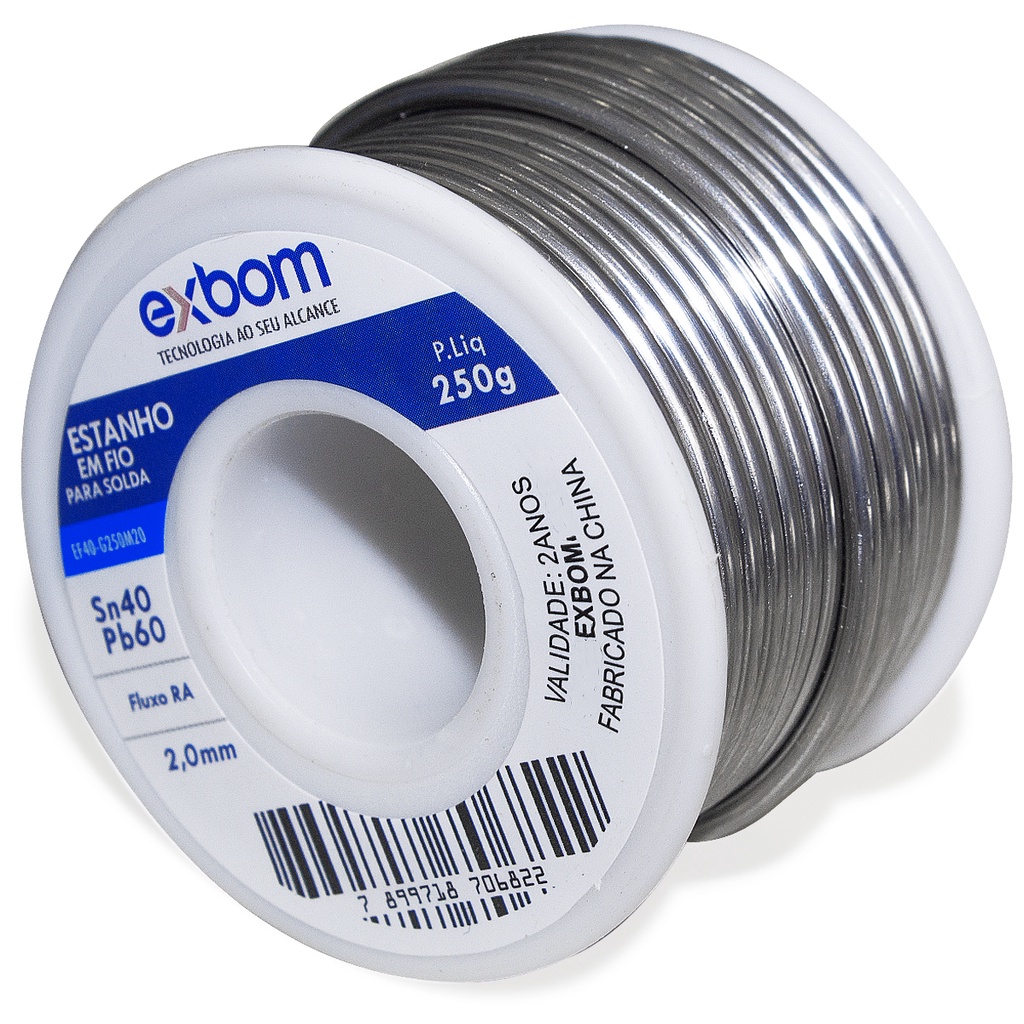 Carretel Solda Fio Estanho 1mm  250g SnPb 40x60 Com Fluxo RA