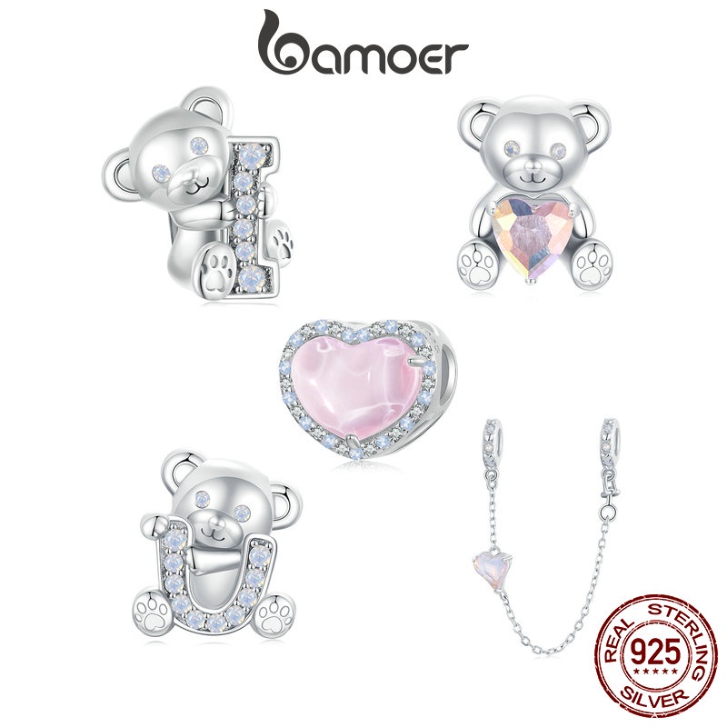 Bamoer 925 Sterling Sliver Charm I love U Bear Pendant Acessórios Para Pulseira em Oferta na Shopee