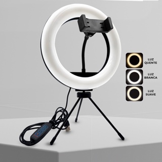 Ring Light LED Iluminador Portatil Com Tripé Suporte Para Celular 8 Polegadas em Oferta na Shopee