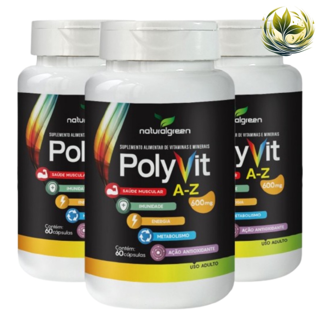 Kit 3 Potes Suplemento Polivitaminico Multivitamínico Vitamina Polyvit AZ Homem Mulher Sênior 60 Cap