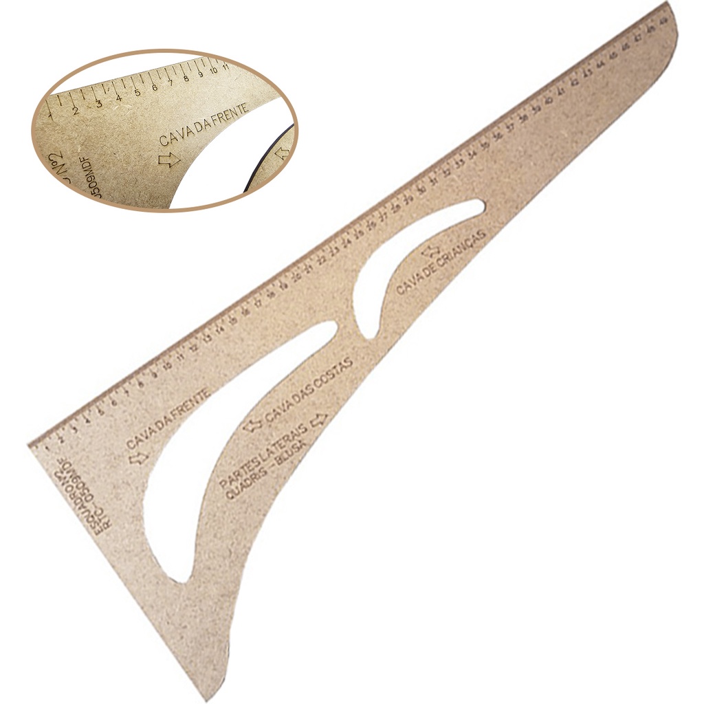 Regua Esquadro Costura Costureira Modelista No2 50cm MDF