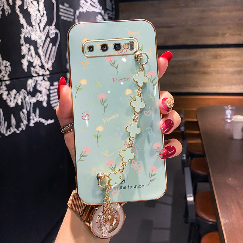 Caixa Samsung Galaxy S10 S9 S8 Plus Padrão Floral Pequeno Com Quatro Folhas De Trevo Pulseira De Silicone À Prova De Choque Capa Protetora Para Telefone em Oferta na Shopee