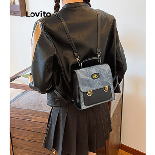 Lovito Mochila Básica Lisa Casual para Mulheres LFA03007 (Cáqui/Azul)