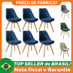 Kit 6 Cadeiras Charles Eames Leda Veludo Luisa Saarinen Estofada Base Madeira