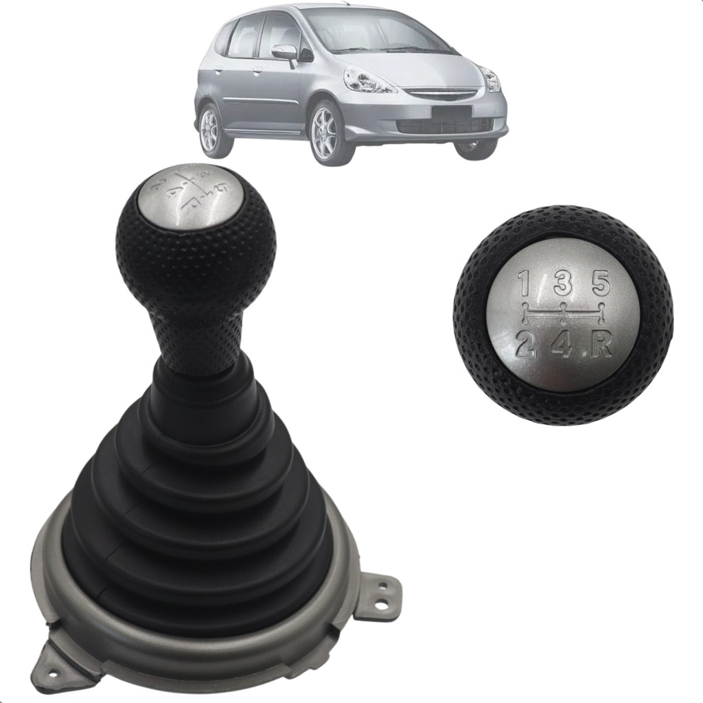 Kit Coifa de Cambio Manopla Sanfonada Fit 2003 a 2008 Preto com Bola Preta e Cinza