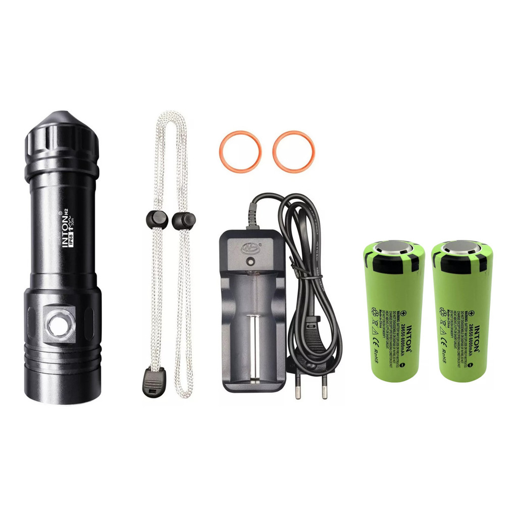 Lanterna Para Mergulho H2 100% XML L2 Com Bateria Extra Original Inton® IP68 Pesca Sub